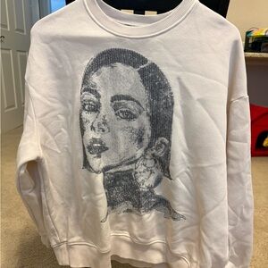 White Sweatshirt with Artistic Face Design
